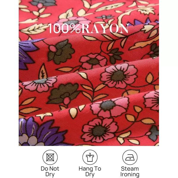 imageZESICA Womens 2024 Bohemian Floral Printed Elastic Waist A Line Maxi Skirt with PocketsFloral Red