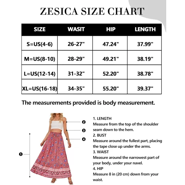 imageZESICA Womens 2024 Bohemian Floral Printed Elastic Waist A Line Maxi Skirt with PocketsFloral Red