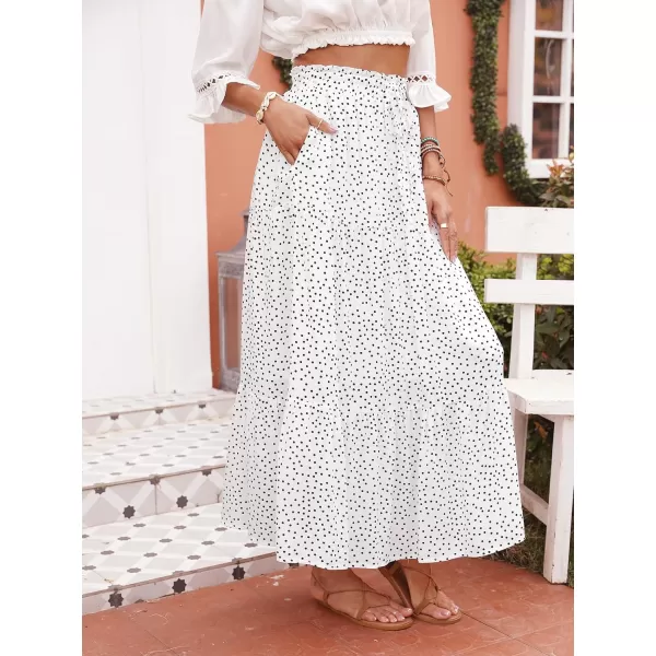 imageZESICA Womens 2024 Bohemian Floral Printed Elastic Waist A Line Maxi Skirt with PocketsIvory