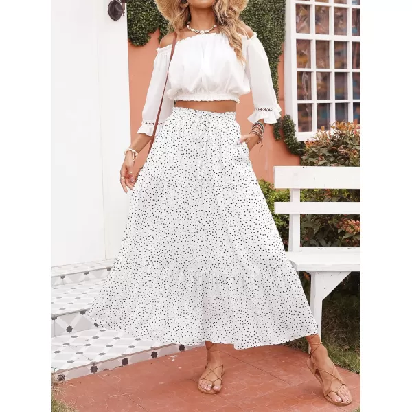 imageZESICA Womens 2024 Bohemian Floral Printed Elastic Waist A Line Maxi Skirt with PocketsIvory