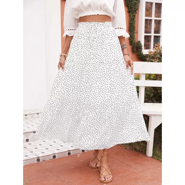 imageZESICA Womens 2024 Bohemian Floral Printed Elastic Waist A Line Maxi Skirt with PocketsIvory