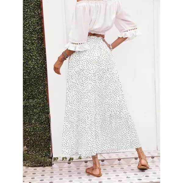 imageZESICA Womens 2024 Bohemian Floral Printed Elastic Waist A Line Maxi Skirt with PocketsIvory