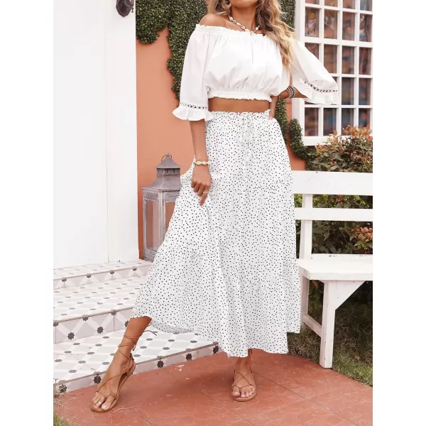 imageZESICA Womens 2024 Bohemian Floral Printed Elastic Waist A Line Maxi Skirt with PocketsIvory