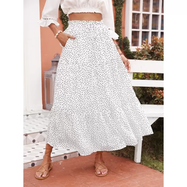 imageZESICA Womens 2024 Bohemian Floral Printed Elastic Waist A Line Maxi Skirt with PocketsIvory