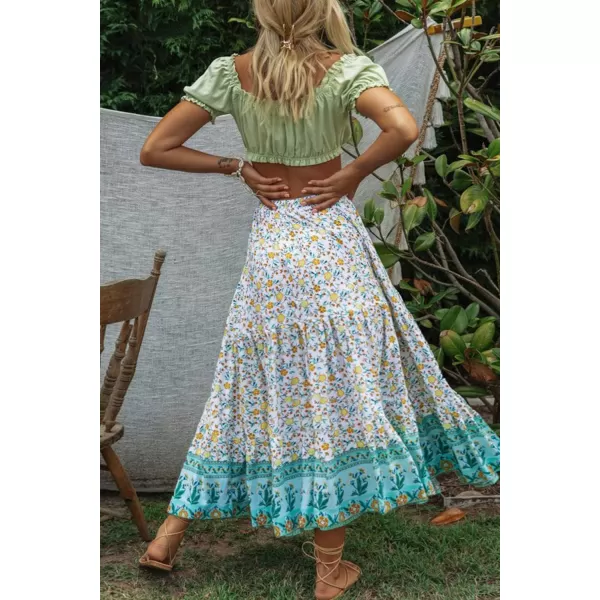 imageZESICA Womens 2024 Bohemian Floral Printed Elastic Waist A Line Maxi Skirt with PocketsLake Blue