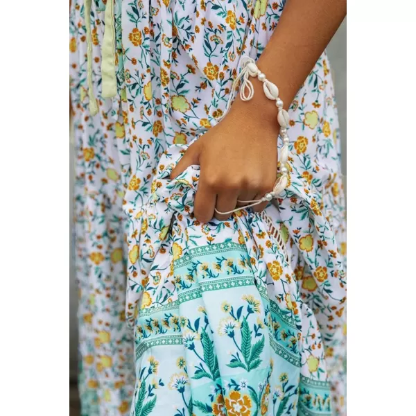 imageZESICA Womens 2024 Bohemian Floral Printed Elastic Waist A Line Maxi Skirt with PocketsLake Blue