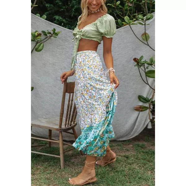 imageZESICA Womens 2024 Bohemian Floral Printed Elastic Waist A Line Maxi Skirt with PocketsLake Blue