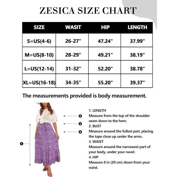 imageZESICA Womens 2024 Bohemian Floral Printed Elastic Waist A Line Maxi Skirt with PocketsLightpurple