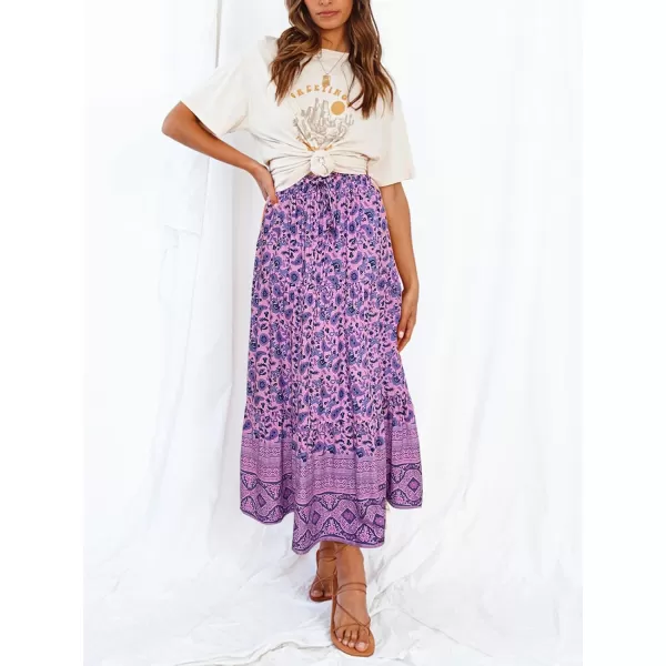 imageZESICA Womens 2024 Bohemian Floral Printed Elastic Waist A Line Maxi Skirt with PocketsLightpurple