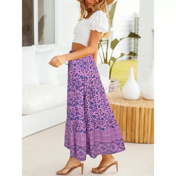 imageZESICA Womens 2024 Bohemian Floral Printed Elastic Waist A Line Maxi Skirt with PocketsLightpurple