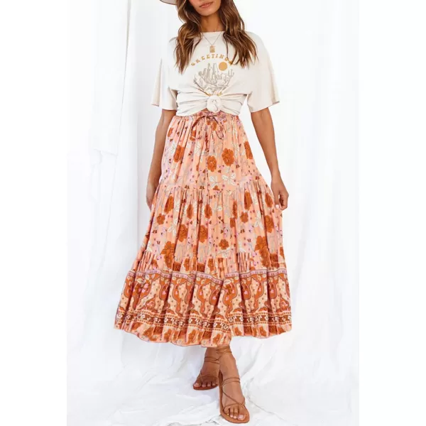imageZESICA Womens 2024 Bohemian Floral Printed Elastic Waist A Line Maxi Skirt with PocketsPeach