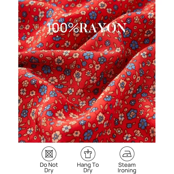 imageZESICA Womens 2024 Bohemian Floral Printed Elastic Waist A Line Maxi Skirt with PocketsRed2