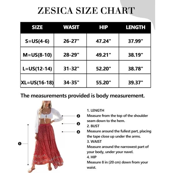 imageZESICA Womens 2024 Bohemian Floral Printed Elastic Waist A Line Maxi Skirt with PocketsRed2