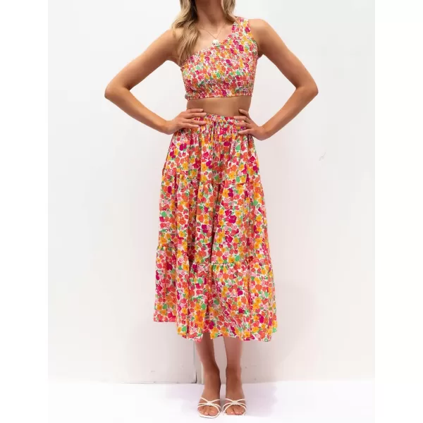 imageZESICA Womens 2024 Bohemian Floral Printed Elastic Waist A Line Maxi Skirt with PocketsRedyellow