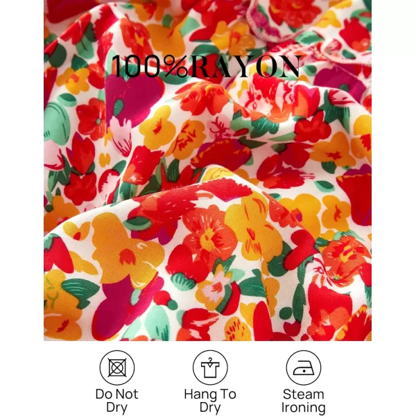 imageZESICA Womens 2024 Bohemian Floral Printed Elastic Waist A Line Maxi Skirt with PocketsRedyellow