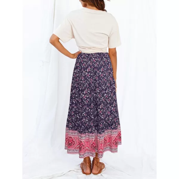 imageZESICA Womens 2024 Bohemian Floral Printed Elastic Waist A Line Maxi Skirt with PocketsRoyalblue