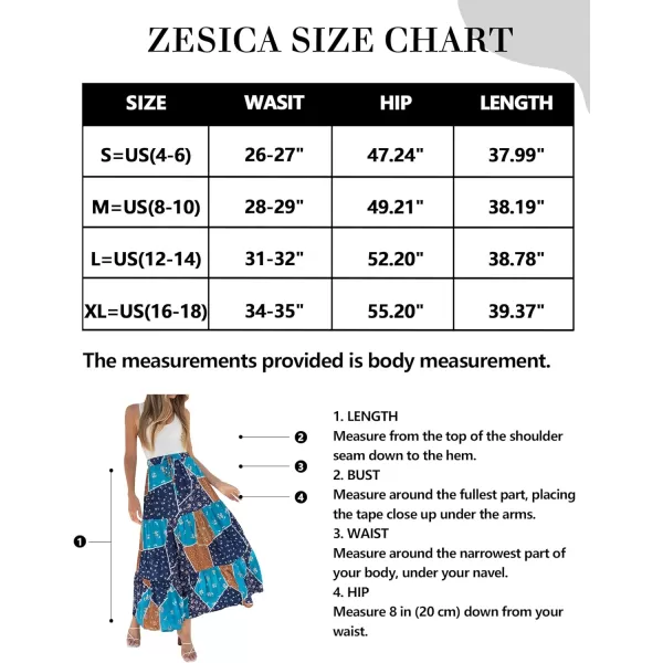 imageZESICA Womens 2024 Bohemian Floral Printed Elastic Waist A Line Maxi Skirt with PocketsSapphire