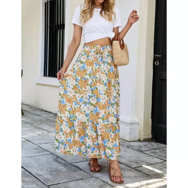 imageZESICA Womens 2024 Bohemian Floral Printed Elastic Waist A Line Maxi Skirt with PocketsTangerine