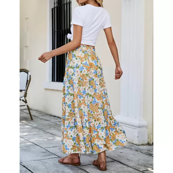imageZESICA Womens 2024 Bohemian Floral Printed Elastic Waist A Line Maxi Skirt with PocketsTangerine