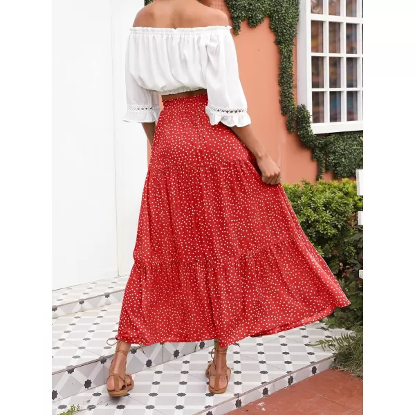 imageZESICA Womens 2024 Bohemian Floral Printed Elastic Waist A Line Maxi Skirt with PocketsTomato