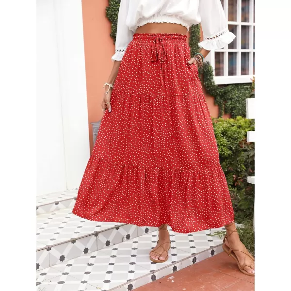 imageZESICA Womens 2024 Bohemian Floral Printed Elastic Waist A Line Maxi Skirt with PocketsTomato