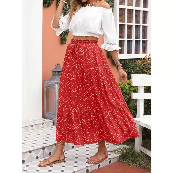 imageZESICA Womens 2024 Bohemian Floral Printed Elastic Waist A Line Maxi Skirt with PocketsTomato