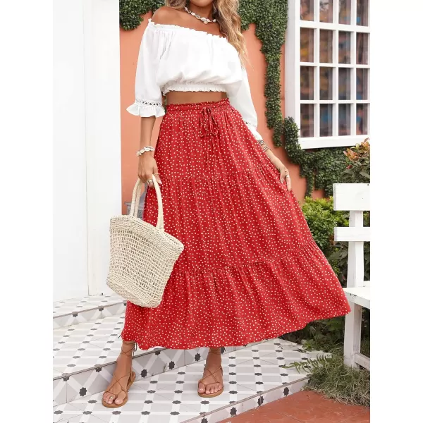 imageZESICA Womens 2024 Bohemian Floral Printed Elastic Waist A Line Maxi Skirt with PocketsTomato