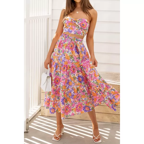 imageZESICA Womens 2024 Bohemian Floral Printed Elastic Waist A Line Maxi Skirt with PocketsViolet