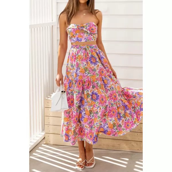 imageZESICA Womens 2024 Bohemian Floral Printed Elastic Waist A Line Maxi Skirt with PocketsViolet