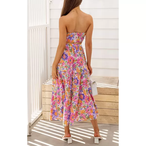 imageZESICA Womens 2024 Bohemian Floral Printed Elastic Waist A Line Maxi Skirt with PocketsViolet
