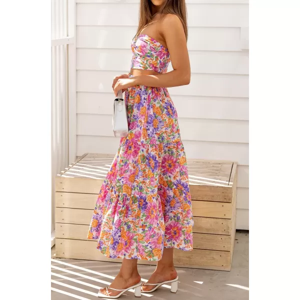 imageZESICA Womens 2024 Bohemian Floral Printed Elastic Waist A Line Maxi Skirt with PocketsViolet