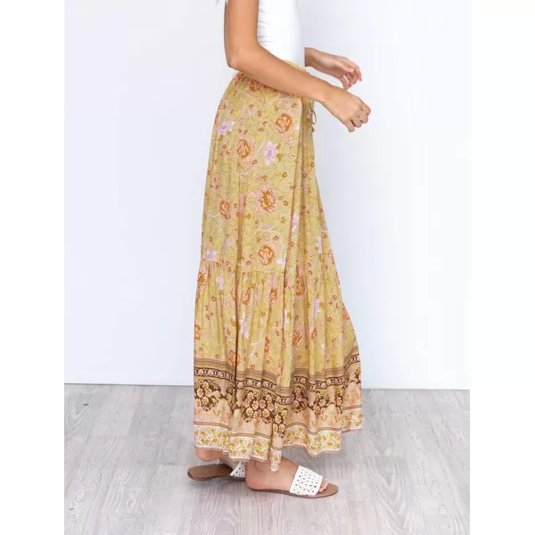imageZESICA Womens 2024 Bohemian Floral Printed Elastic Waist A Line Maxi Skirt with PocketsYellow
