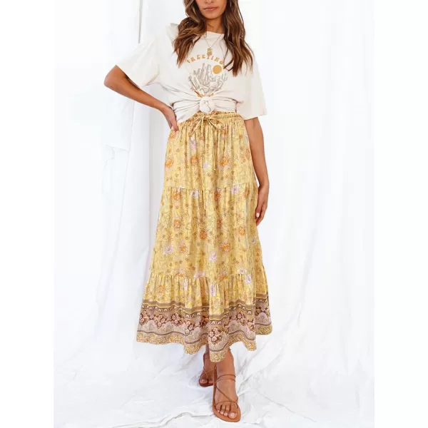 imageZESICA Womens 2024 Bohemian Floral Printed Elastic Waist A Line Maxi Skirt with PocketsYellow