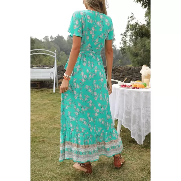 imageZESICA Womens 2024 Bohemian Floral Printed Wrap V Neck Short Sleeve Split Beach Party Maxi DressAqua