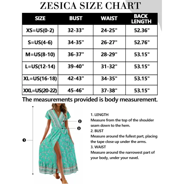 imageZESICA Womens 2024 Bohemian Floral Printed Wrap V Neck Short Sleeve Split Beach Party Maxi DressAqua