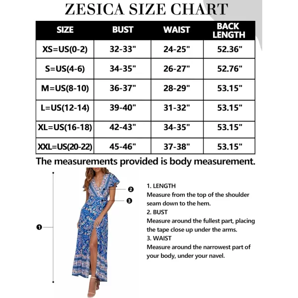 imageZESICA Womens 2024 Bohemian Floral Printed Wrap V Neck Short Sleeve Split Beach Party Maxi DressBlue