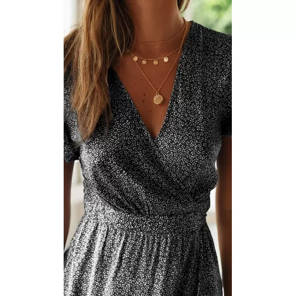 imageZESICA Womens 2024 Bohemian Floral Printed Wrap V Neck Short Sleeve Split Beach Party Maxi DressCharcoal Blackfloral