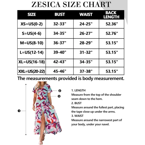 imageZESICA Womens 2024 Bohemian Floral Printed Wrap V Neck Short Sleeve Split Beach Party Maxi DressContrastpurple