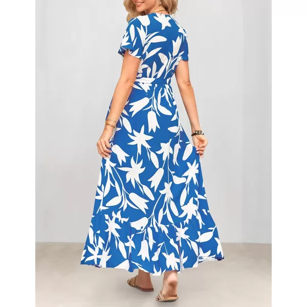 imageZESICA Womens 2024 Bohemian Floral Printed Wrap V Neck Short Sleeve Split Beach Party Maxi DressDustyblue