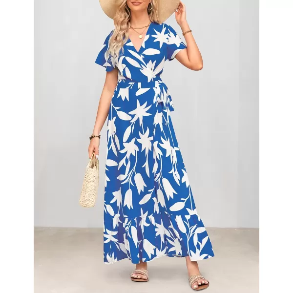 imageZESICA Womens 2024 Bohemian Floral Printed Wrap V Neck Short Sleeve Split Beach Party Maxi DressDustyblue