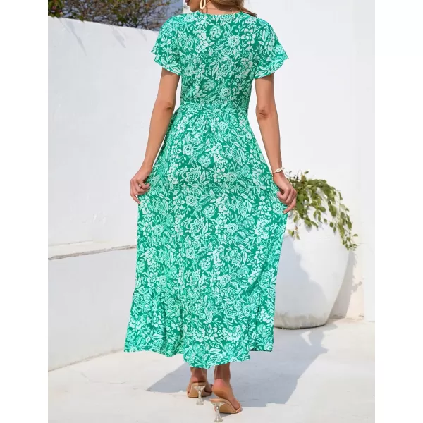 imageZESICA Womens 2024 Bohemian Floral Printed Wrap V Neck Short Sleeve Split Beach Party Maxi DressDustygreen