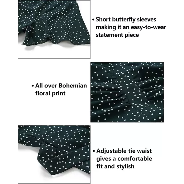 imageZESICA Womens 2024 Bohemian Floral Printed Wrap V Neck Short Sleeve Split Beach Party Maxi DressForest Greenfloral
