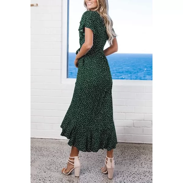 imageZESICA Womens 2024 Bohemian Floral Printed Wrap V Neck Short Sleeve Split Beach Party Maxi DressForest Greenfloral
