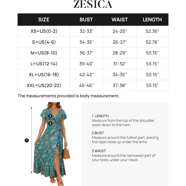 imageZESICA Womens 2024 Bohemian Floral Printed Wrap V Neck Short Sleeve Split Beach Party Maxi DressGreen
