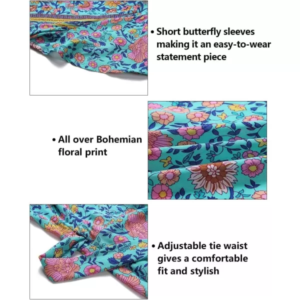 imageZESICA Womens 2024 Bohemian Floral Printed Wrap V Neck Short Sleeve Split Beach Party Maxi DressGreen