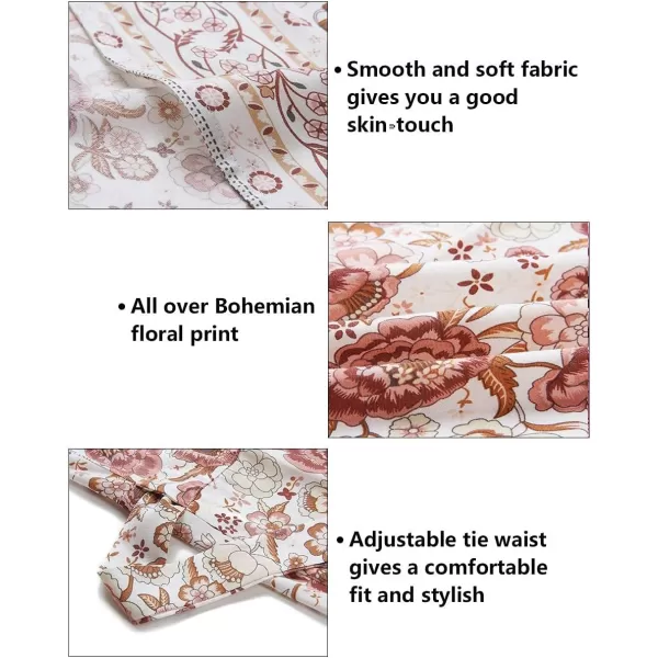 imageZESICA Womens 2024 Bohemian Floral Printed Wrap V Neck Short Sleeve Split Beach Party Maxi DressIvory