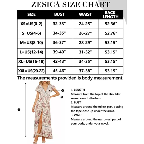 imageZESICA Womens 2024 Bohemian Floral Printed Wrap V Neck Short Sleeve Split Beach Party Maxi DressIvory