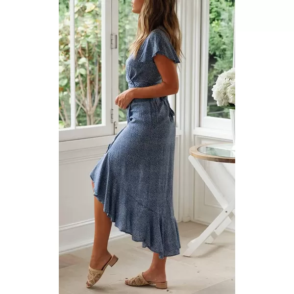 imageZESICA Womens 2024 Bohemian Floral Printed Wrap V Neck Short Sleeve Split Beach Party Maxi DressLight Blue