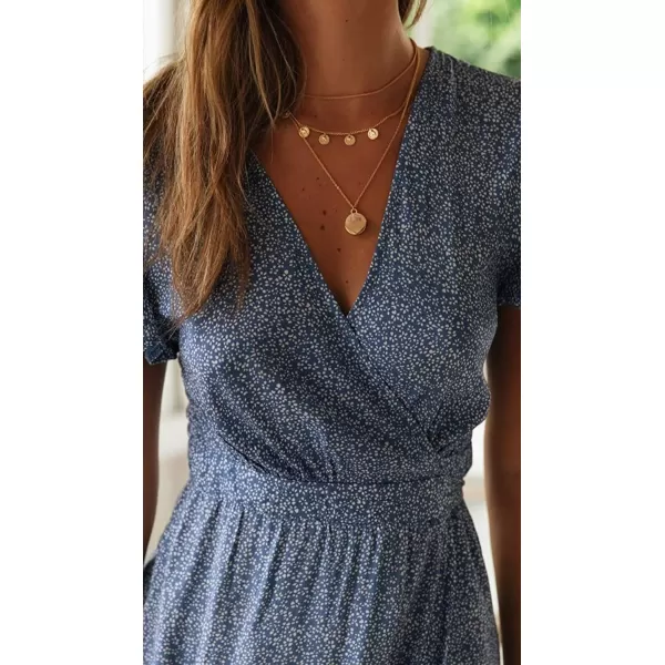 imageZESICA Womens 2024 Bohemian Floral Printed Wrap V Neck Short Sleeve Split Beach Party Maxi DressLight Blue