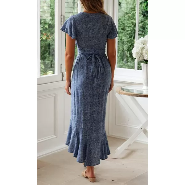 imageZESICA Womens 2024 Bohemian Floral Printed Wrap V Neck Short Sleeve Split Beach Party Maxi DressLight Blue